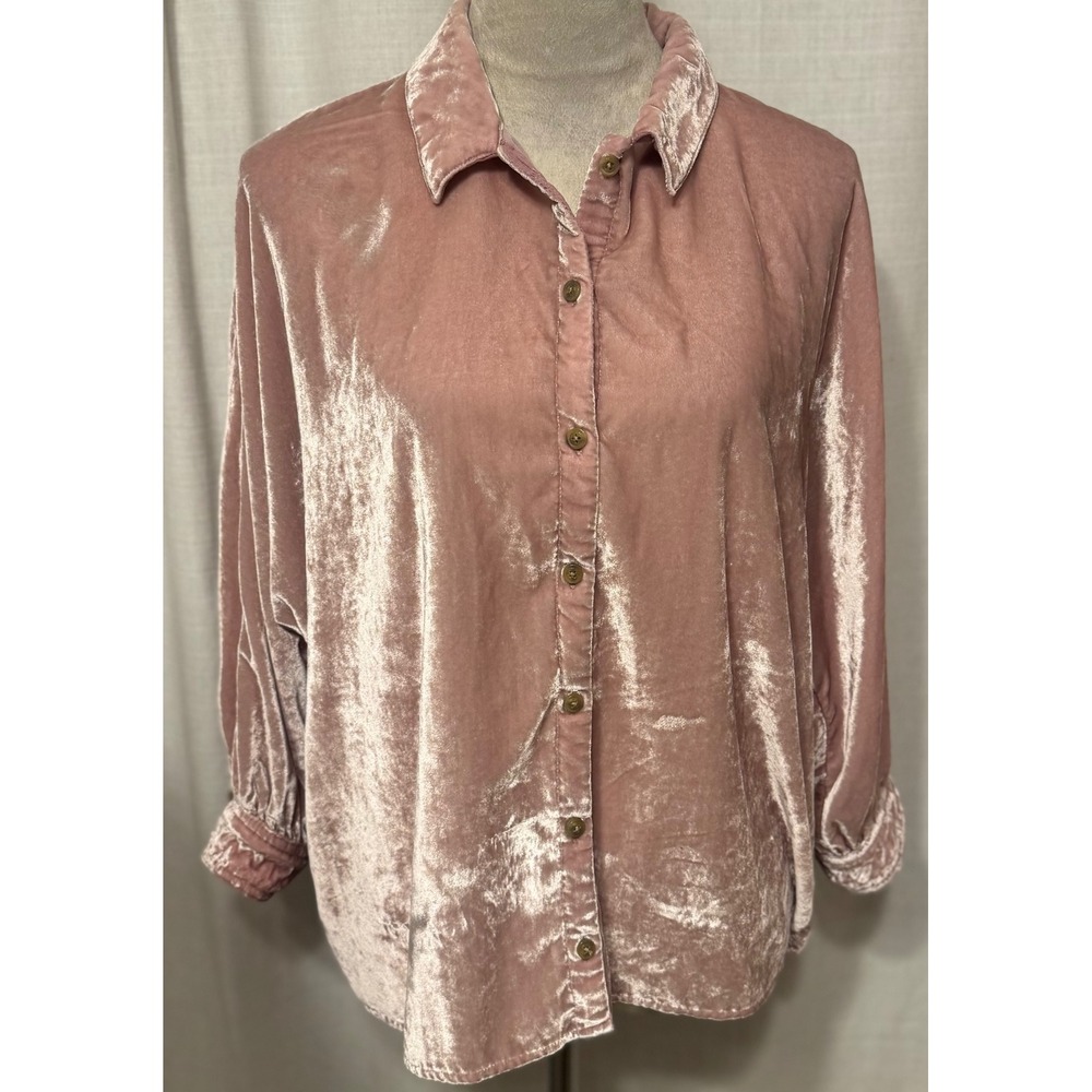 Pilcro Button Down Shirt Small Dusty Rose Crushed Velvet Contrast Cuff Boho